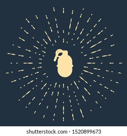 Beige Hand grenade icon isolated on dark blue background. Bomb explosion. Abstract circle random dots. Vector Illustration