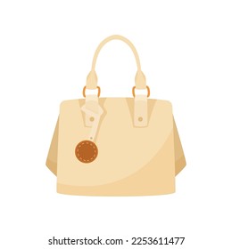 Beige handbag for women vector illustration. Casual colorful bag for summer or autumn isolated on white background. Fashion, accessories concept