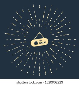 Beige Hanging sign with text For Sale icon isolated on dark blue background. Signboard with text For Sale. Abstract circle random dots. Vector Illustration