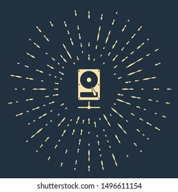 Beige Hard disk drive on sharing network icon isolated on dark blue background. Abstract circle random dots. Vector Illustration