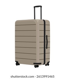 Beige hard shell suitcase with wheels and retractable handle isolated on white background