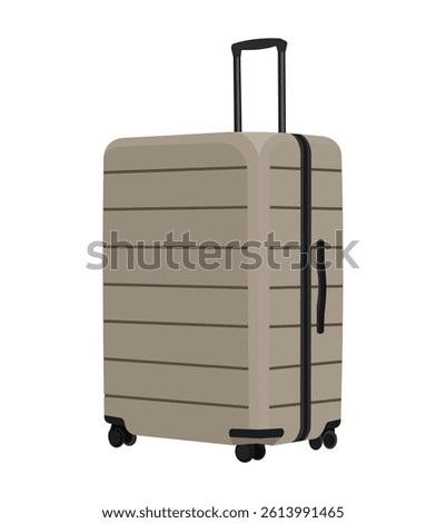 Beige hard shell suitcase with wheels and retractable handle isolated on white background