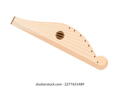 Beige harp concept. Wooden and luxurious stringed instrument for playing classical music, pieces and melody. Creativity and art. Acoustic performance. Cartoon flat vector illustration