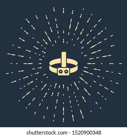 Beige Head flashlight icon isolated on dark blue background. Tourist head flashlight. Camping head light. Abstract circle random dots. Vector Illustration