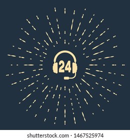 Beige Headphone for support or service icon isolated on dark blue background. ?onsultation, hotline, call center, faq, maintenance, assistance. Abstract circle random dots. Vector Illustration