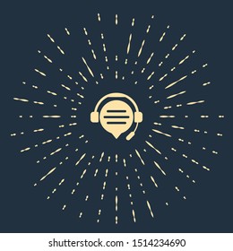 Beige Headphones with speech bubble chat icon isolated on dark blue background. Support customer service, hotline, call center, faq, maintenance. Abstract circle random dots. Vector Illustration