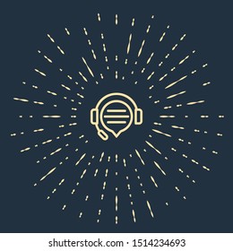 Beige Headphones with speech bubble chat icon isolated on dark blue background. Support customer service, hotline, call center, faq, maintenance. Abstract circle random dots. Vector Illustration