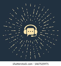 Beige Headphones with speech bubble icon isolated on dark blue background. Support customer services, hotline, call center, guideline, maintenance. Abstract circle random dots. Vector Illustration