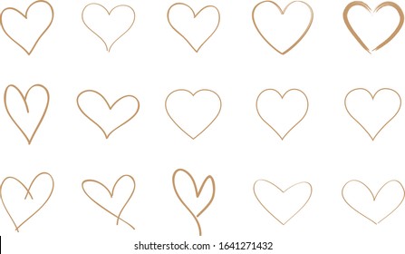 Beige heart contour vector. Hand drawn love icon isolated. Paint brush stroke heart icon. Hand drawn vector for love logo, heart symbol, doodle icon and Valentine's day. Painted grunge vector shape