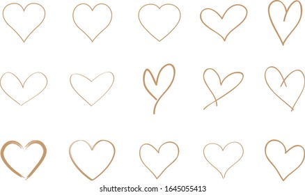 Beige heart contour vector. Hand drawn love icon isolated. Paint brush stroke heart icon. Hand drawn vector for love logo, heart symbol, doodle icon and Valentine's day. Painted grunge vector shape