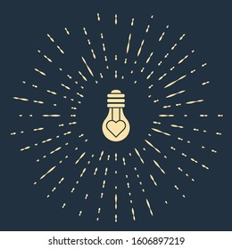 Beige Heart shape in a light bulb icon isolated on blue background. Love symbol. Valentine day symbol. Abstract circle random dots. Vector Illustration