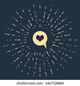 Beige Heart in speech bubble icon isolated on dark blue background. Heart shape in message bubble. Love sign. Valentines day symbol. Abstract circle random dots. Vector Illustration