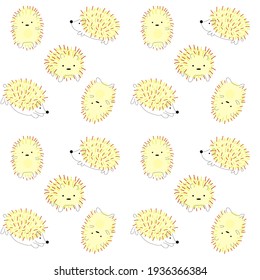 beige hedgehogs on white background seamless pattern