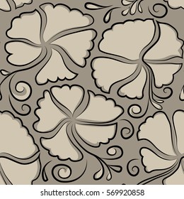 Beige Hibiscus seamless background. Aloha hawaiian shirt vector seamless pattern.