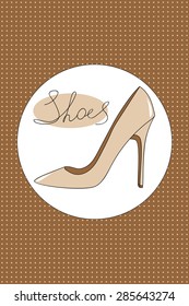 beige high-heeled shoe over white with space to your own text