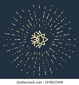 Beige Hot and cold symbol. Sun and snowflake icon isolated on dark blue background. Winter and summer symbol. Abstract circle random dots. Vector Illustration