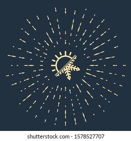 Beige Hot and cold symbol. Sun and snowflake icon isolated on dark blue background. Winter and summer symbol. Abstract circle random dots. Vector Illustration