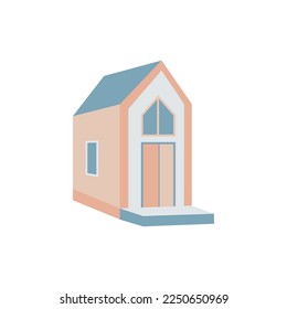 Beige house with blue roof vector illustration. Residential building isolated on white background.