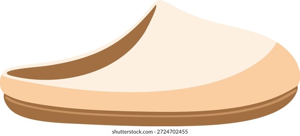 Una zapatilla de casa beige con una forma redondeada suave y tacón bajo para mayor comodidad en interiores.