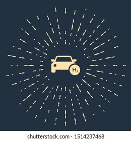 Beige Hydrogen car icon isolated on dark blue background. H2 station sign. Hydrogen fuel cell car eco environment friendly zero emission. Abstract circle random dots. Vector Illustration