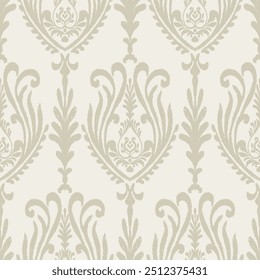 Beige ikat floral damask pattern. Vector ikat abstract floral motif seamless pattern. Ikat floral paisley pattern use for fabric, textile, home decoration elements, upholstery, wrapping, etc.