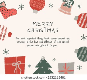 Beige Illustrative Merry Christmas Greeting Social Media  Post.Christmas and New Year typography.Vector illustration on creme background