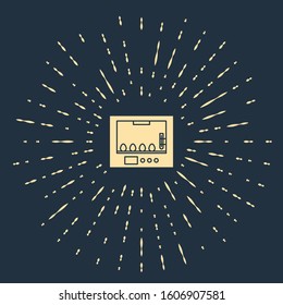 Beige Incubator for eggs icon isolated on blue background. Abstract circle random dots. Vector Illustration