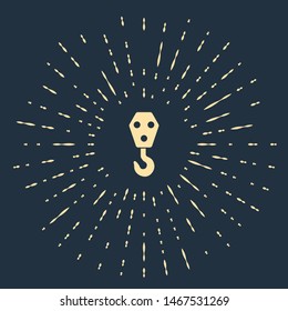 Beige Industrial hook icon isolated on dark blue background. Crane hook icon. Abstract circle random dots. Vector Illustration