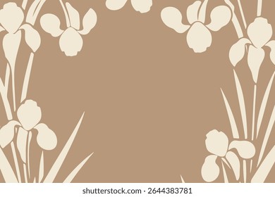 Illustration vectorielle de fleur d'iris beige avec cadre floral élégant et design botanique doux, place pour un texte