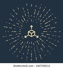 Beige Isometric cube icon isolated on dark blue background. Geometric cubes solid icon. 3D square sign. Box symbol. Abstract circle random dots. Vector Illustration