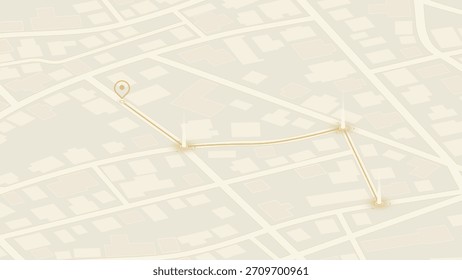 Mapa de calles isométrico beige con ruta de navegación simple. Diseño de ciudad urbana en ángulo. Ilustración vectorial.
