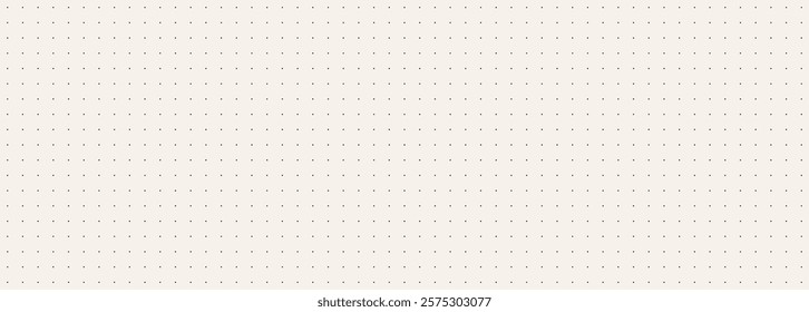 Beige journal planer page with dotted square grid. Simple square graph paper texture. Repeated school math sheet wallpaper. Retro bullet notebook pattern background. Note paper template. Vector