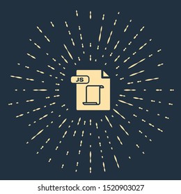 Beige JS file document. Download js button icon isolated on dark blue background. JS file symbol. Abstract circle random dots. Vector Illustration