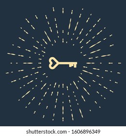 Beige Key in heart shape icon isolated on blue background. Valentines day symbol. Abstract circle random dots. Vector Illustration