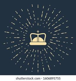 Beige King crown icon isolated on blue background. Abstract circle random dots. Vector Illustration