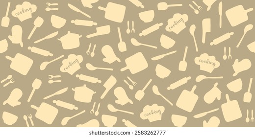 beige kitchen doodle seamless pattern background hand drawing cooking icon