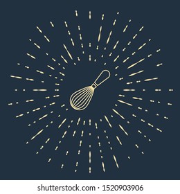 Beige Kitchen whisk icon isolated on dark blue background. Cooking utensil, egg beater. Cutlery sign. Food mix symbol. Abstract circle random dots. Vector Illustration