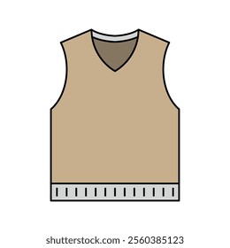 Beige Knitted Vest, A sleeveless beige sweater vest with ribbed trim, perfect for layering in casual wear.