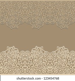 Beige Laced seamless border ornament, fretwork design