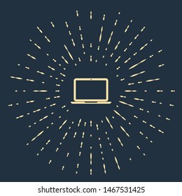 Beige Laptop icon isolated on dark blue background. Computer notebook with empty screen sign. Abstract circle random dots. Vector Illustration