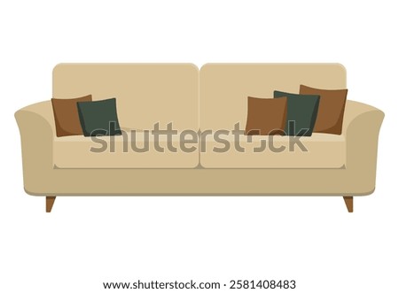 Beige Lawson sofa with extra cushions front view flat isolated illustration