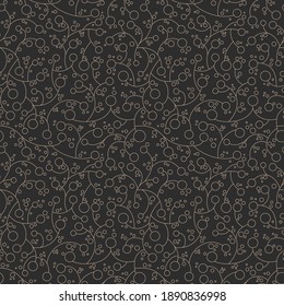 Beige leaf seamless texture floral pattern. Vector Brown leaves and sprouts. Illustrated background. Print for textile fabrics or web. black