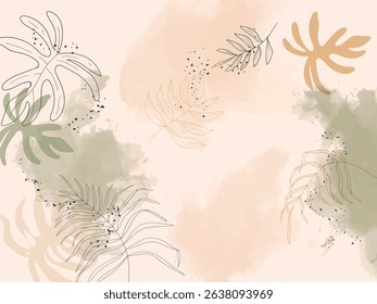 Beige leafy watercolor background vector