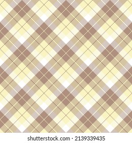 Beige, lemon yellow and white diagonal plaid. Seamless vector check pattern suitable for fashion, home decor and stationary.