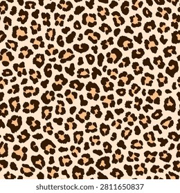 Beige leopard print seamless pattern, textured spots. Vector