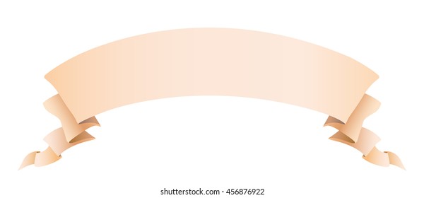 Beige, light brown curved semicircle arc strip, tape of fabric or old paper with curly edges. Decorative retro ribbon with empty space for title writing, isolated vector element for design