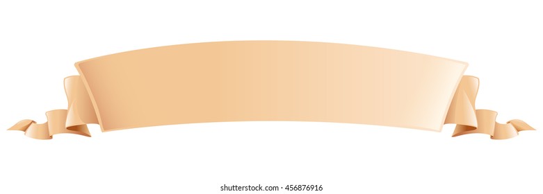 Beige, light brown long volume curved semicircle arc strip, tape of fabric or old paper with curly edges. Decorative retro ribbon with empty space for title writing, isolated vector element for design