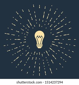 Beige Light bulb icon isolated on dark blue background. Energy and idea symbol. Lamp electric. Abstract circle random dots. Vector Illustration