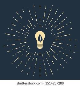 Beige Light bulb with leaf icon isolated on dark blue background. Eco energy concept. Alternative energy concept. Abstract circle random dots. Vector Illustration