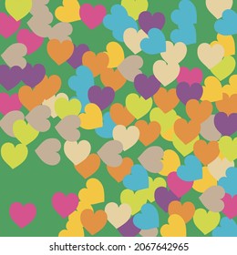 Beige Light Simple Romantic Wedding Art. Purple Pink Violet Modern Art Pattern. Pastel Blue Hearts Love Confetti Vector Print. Green Yellow Modern Saint Valentine Modern Design.